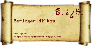 Beringer Ákos névjegykártya